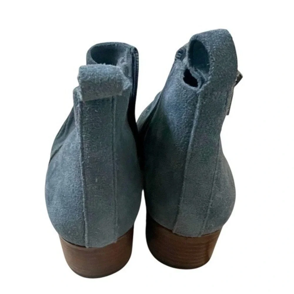 Blue Suede Ruched Ankle Boots Side Zip Block Heel Women‎ Shoes Size 7.5